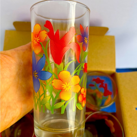 Vintage NIB Crisa Contenido Floral 10oz Tumbler Glasses Set of 6 - Picture 4 of 10